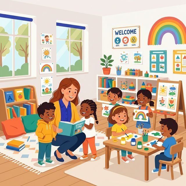 Caring teacher and students
